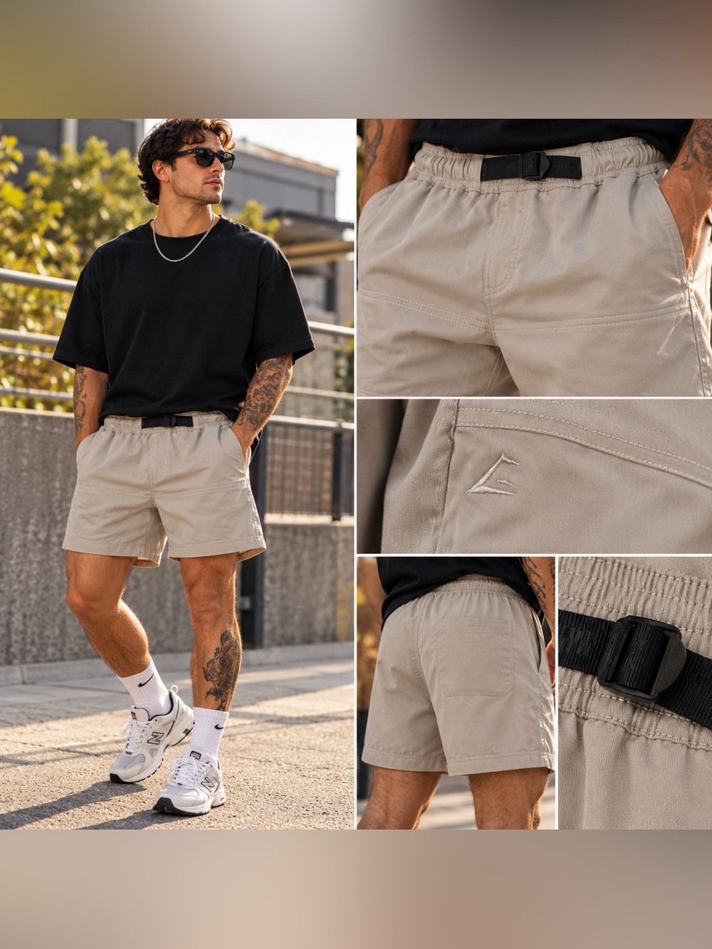 Gymshark Rest Day Woven Shorts Pebble Grey Size L Cotton Stretch 6” Casual